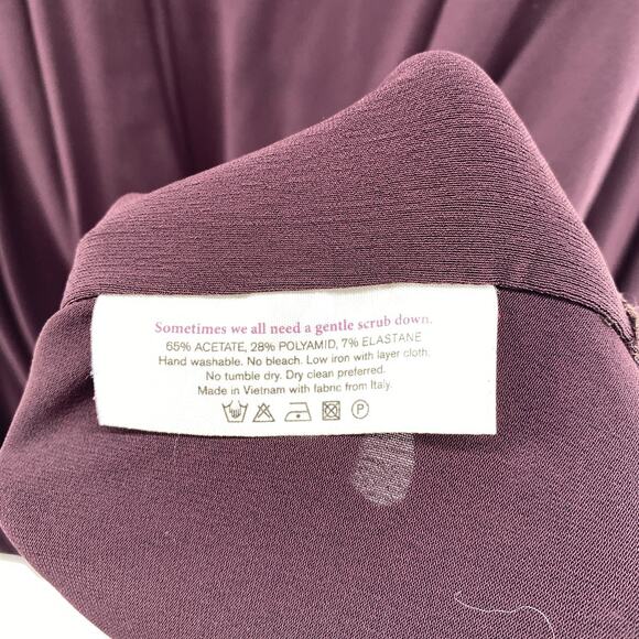 M.M LAFLEUR Blouse 2 Crepe Faux Wrap Deneuve Stretch Draped Long Sleeve Purple - Picture 7 of 10